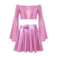 thumbnail image 2 of TSSOE Kids Girls Long Flare Sleeve Off-Shoulder Metallic Crop Top with Shiny Ruffle Skirt for Birthday Party Dance Performance Pink 12, 2 of 4