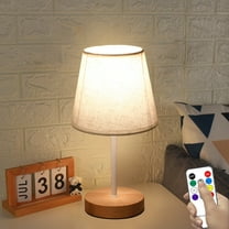 LED Solid Wood Desk Lamp Linen Fabric Shade USB Stable Base Warm Night Light Indoor Lighting for Bedroom Living Room Home Decoration Study Reading