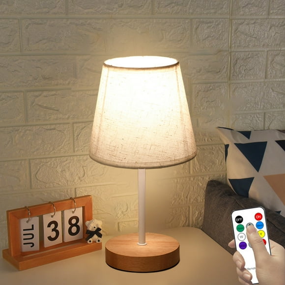 Lampe de Bureau à DEL en Bois Massif, Lampe d'Étude et de Lecture en Tissu Stable avec Veilleuse Chaude, Éclairage Intérieur Portable Alimenté par USB pour la Décoration de la Maison et du Bureau, Beige