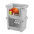 thumbnail image 6 of Your Zone Kids Grey Open Front Stacking Toy Storage Bin with Handles, Grey, 6 of 6