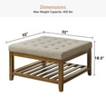 thumbnail image 6 of Square Upholstered Ottoman Coffee Table with Storage Shelf, Linen Fabric, Tufted Top, 31.9"x31.9", Beige, 6 of 8