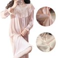 thumbnail image 4 of Bienvenido Camisón de manga larga con botones para mujer, camisón de encaje elegante retro, ropa de descanso para el hogar BBB-05 L para 115,7?143,3 lb, 4 of 8
