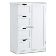 Gymax Bathroom Floor Cabinet Storage Organizer Cupboard w/ 4 Drawers Adjustable Shelf