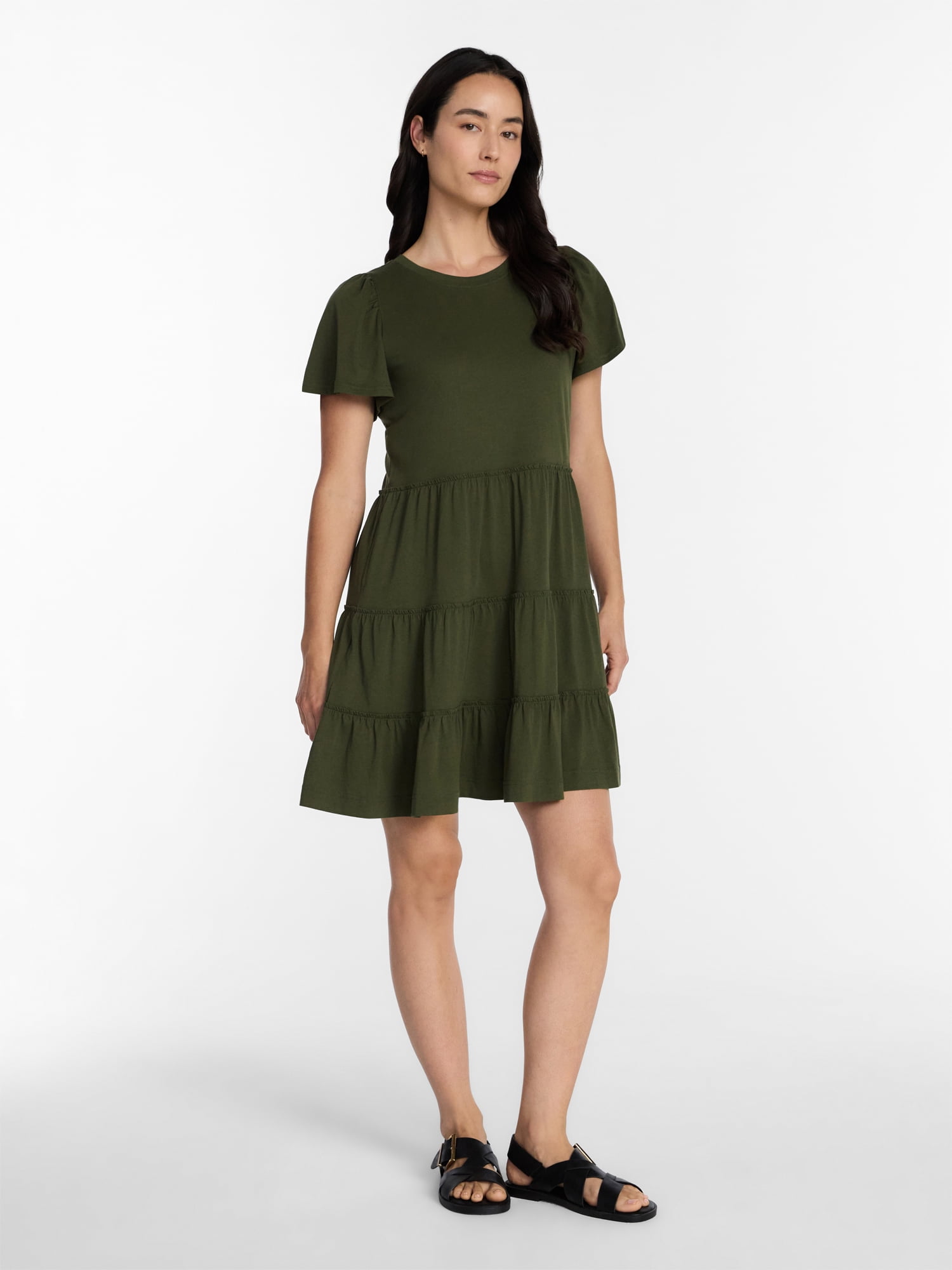 Time and Tru Women's and Women’s Plus Cotton Swing Dress with Short Sleeves, Sizes XS-4X