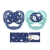 Dr. Brown's Advantage Symmetrical Pacifier with Air Flow and Pacifier Clip - Blue - 2-Pack - 0-6m