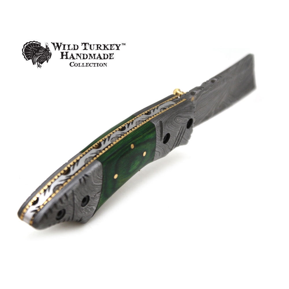 Wild Turkey Handmade Damascus Steel Collection Razor Style Folding Knife