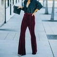 thumbnail image 3 of Pantalones de mujer de cintura alta pantalones de color puro pierna ancha casual cómodo para el hogar al aire libre vino rojo M, 3 of 6