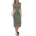 thumbnail image 2 of INSPIRE CHIC Striped Dress for Women Crew Neck Cap Sleeve Bodycon Knit Midi Dresses S Dark Gray, 2 of 6
