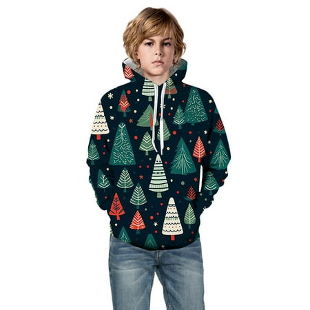 

Toddler Zip Sweatshirt 4t Boy Short Sleeve Hoodie Little Boys Girls Kids Hooded Unisex Sweatshirt 3D Christmas Tree Printed Pullover Hoodie For Girls Boys With Pocket