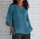 thumbnail image 2 of Camisa Casual Suelta SCZ Media Manga Cuello Redondo Color Sólido Azul Talla S, 2 of 5