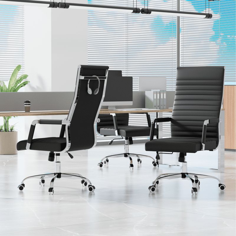 Lacoo High-Back Office Desk Chair Faux Leather Executive Chair with Lumbar Support, Black