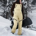 thumbnail image 4 of Women's Bib Snow Pants Waterproof Windproof Elastic Waist Insulated Romper Snowpants Overalls with Pockets for Skiing Beige L, 4 of 9