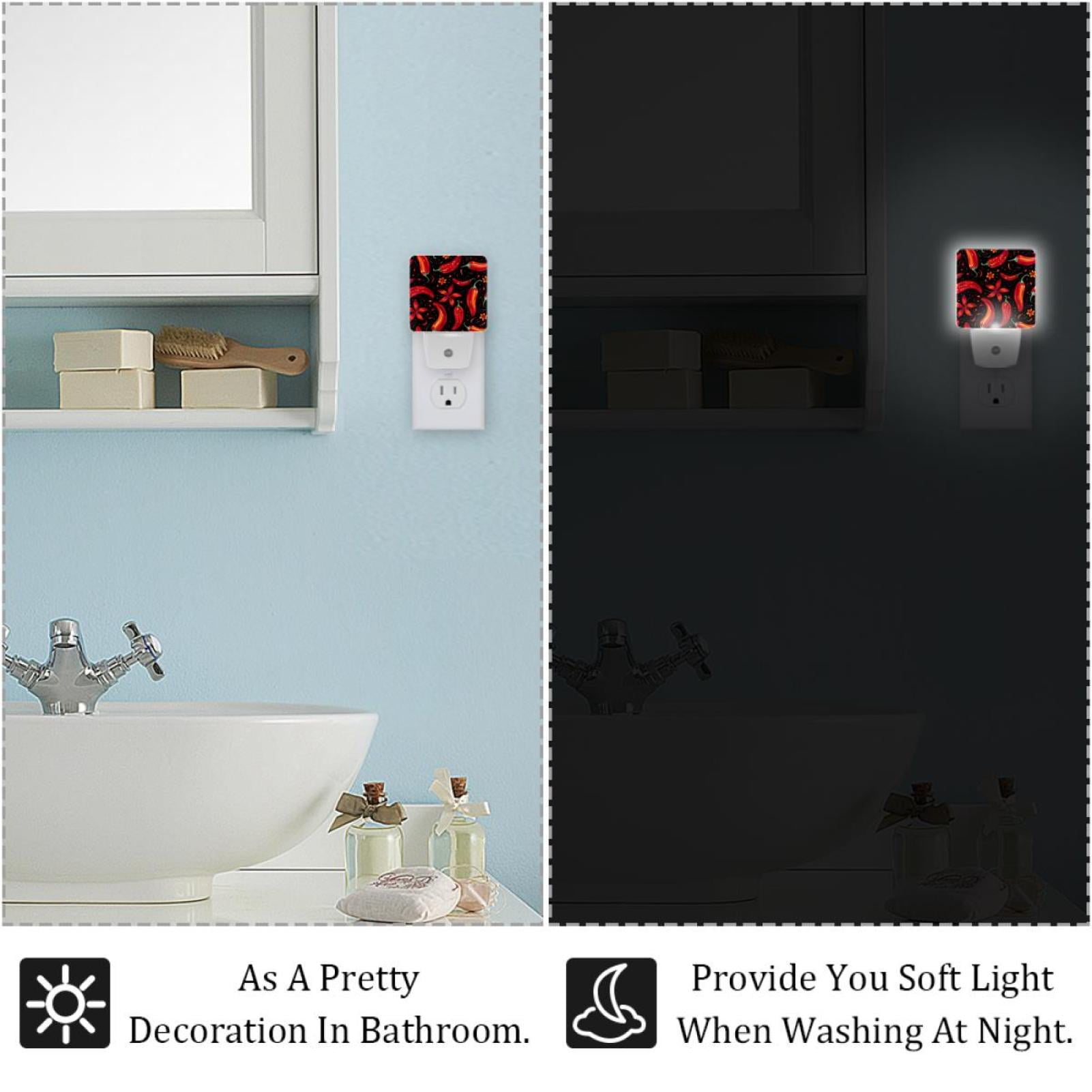 PhooArto Chili Peppers and Flowers Pattern Plug in LED Night Light Auto Sensor Dusk to Dawn Decorative Night for Bedroom, Bathroom, Kitchen, Hallway, Stairs, Baby's Room, Energy Saving