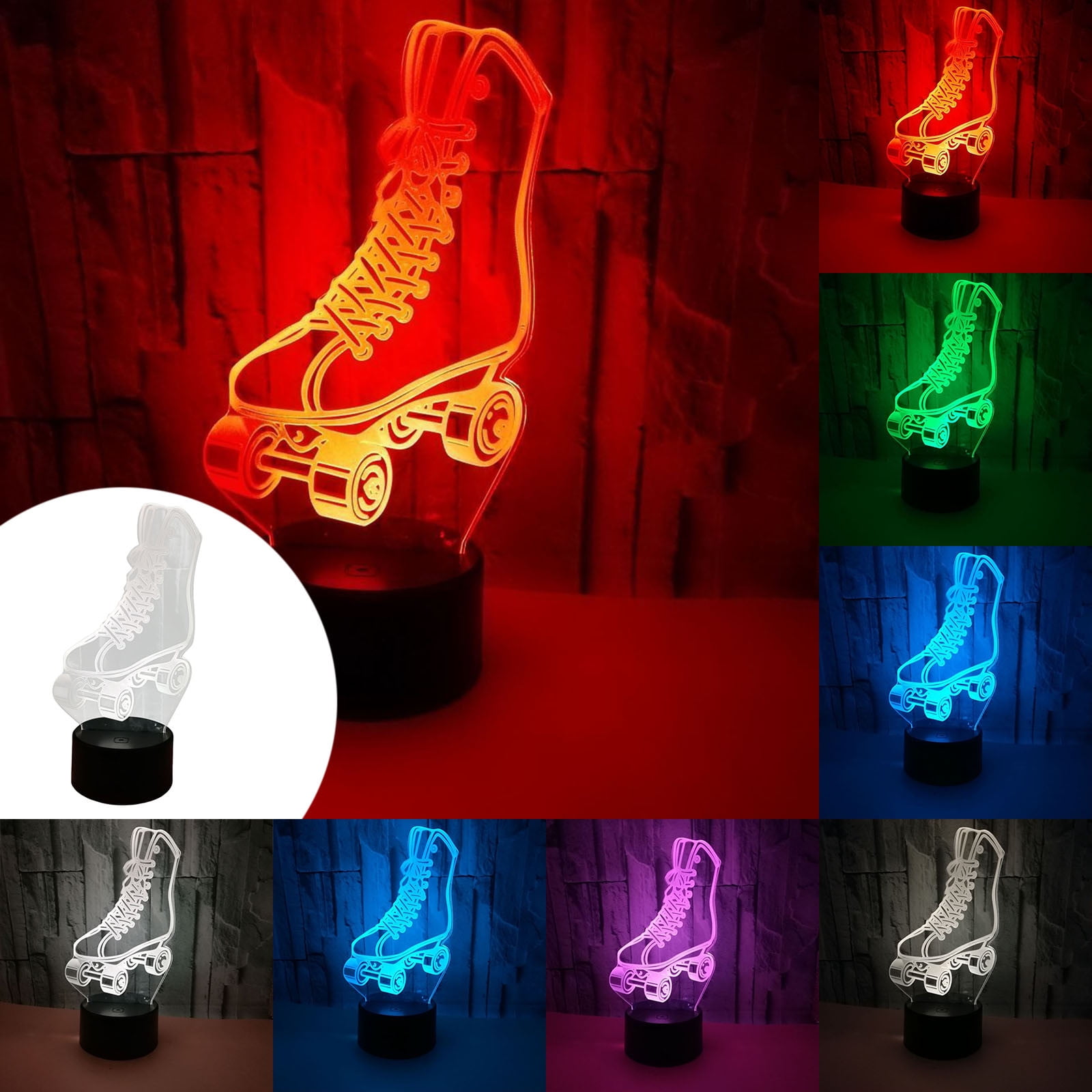 Patins à Roulettes Lampe de Table 3D avec 7 Couleurs Optique USB LED pour Décoration de Chambre d'Enfants Lumières de Fête Intérieur