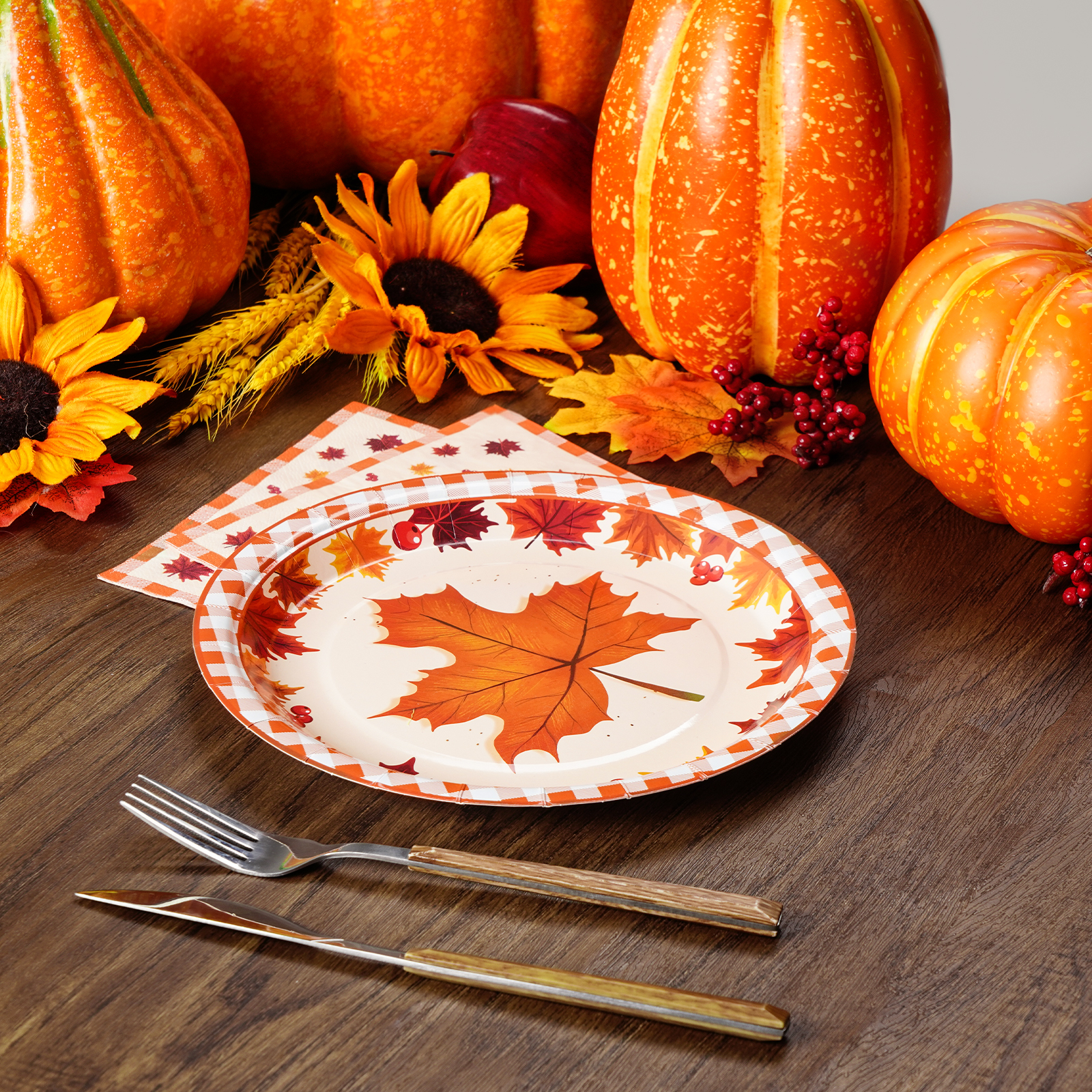 Waipfaru Fall Paper Plates & Napkins Set - 200 Pieces photo 2