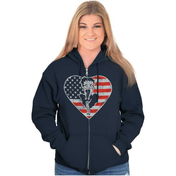Betty Boop Heart Patriotic Vintage Zip Hoodie Sweatshirt Women Brisco Brands S
