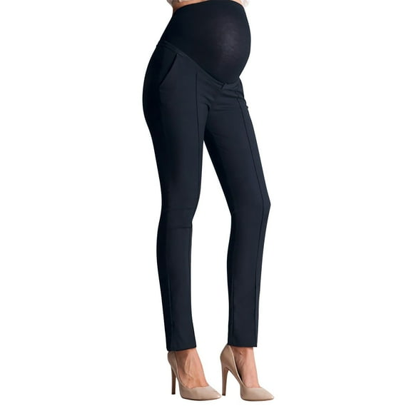 NECHOLOGY Maternity Leggings over The Belly Women's Maternity Pants Stretch Career Dress Pants Work Pregnancy Jeans Navy Medium