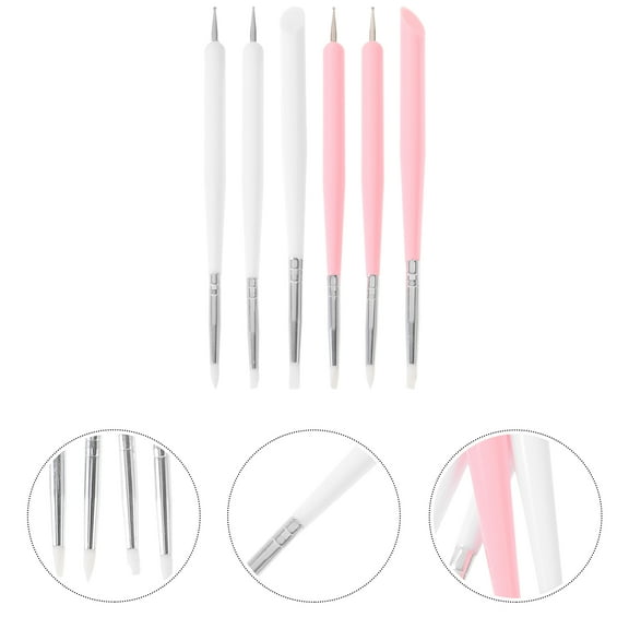Pretyzoom 6Pcs Manicure Tools Double Sided Nail Brush for Nail Art Women with Nylon Material