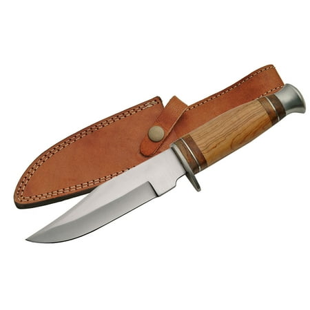 HUNTING KNIFE Fixed-Blade 11 Olive Wood Handle Stainless Blade Skinner + Sheath