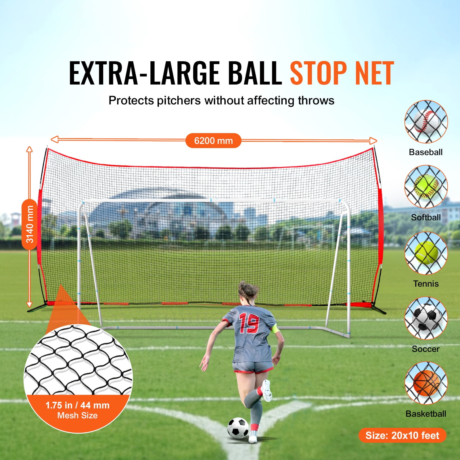 KFFKFF Barricade Backstop Net,Portable 20x10 Feet Barrique Backyard Softball Sports Obstacle Softball Training Net w/ Carry Bag for Baseball Softball Lacrosse Soccer Hockey Training