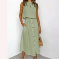 thumbnail image 2 of Atogsazn Two Piece Sets for Women Beach Skirt Outfits Sleeveless Crop Tops and High Waisted Button-Down Midi Skirts 2 Piece Outfits Green XXL, 2 of 6