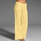 thumbnail image 2 of Pantalones palazzo anchos de cintura alta para mujer - Mezcla de lino con elástico fruncido - Pantalones informales para yoga/playa - Talla real, 2 of 6