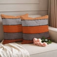 thumbnail image 2 of Orange Wooden Outdoor Waterproof Pillow Covers, Grey Stripe Gradient Country Rustic Grain Decorative Square Throw Pillowcase Sofa Cushion Sham for Patio/Couch/Chair, 18"x18" 2 Pack, 2 of 8