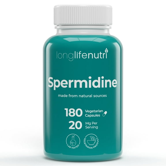 LongLifeNutri Spermidine 20mg - 180 Vegan Capsules, Supports Cellular Health & Brain Function
