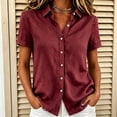 thumbnail image 2 of QIYAGBSA Short Sleeve Collared Button Down Shirt for Women Relaxed Fit Solid Color Casual Summer Top(Wine S), 2 of 6