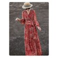 thumbnail image 5 of 2023 Otoño Nuevo Estilo de Moda para Mujer Vestido de Gasa Estampado de Una Pieza con Cuello en V Atado Falda Larga de Manga Larga con Flores Rojas, 5 of 5