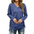 thumbnail image 1 of Top fruncido lateral con cordón de manga larga para mujer, cuello en V, Top fruncido con lazo lateral para mujer Royalblue S, 1 of 5