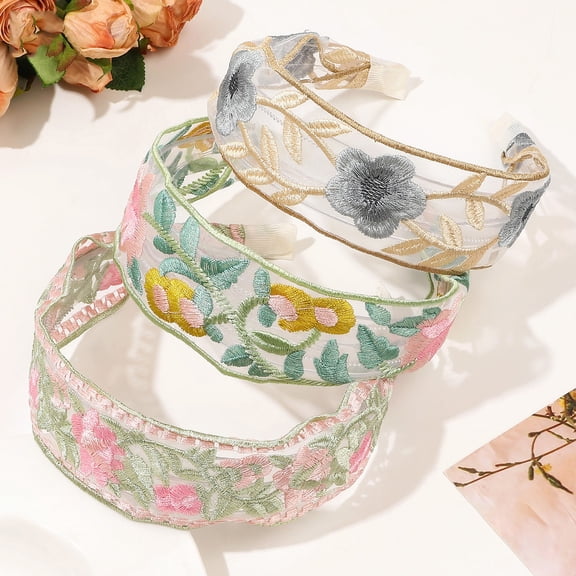 Dreparja Under $5 Headbands Floral Boho Headbands For Women Stylish Headbands For Women Embroidery Hairband Wide Headbands Non Slip Wide Knotted Headbands