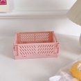 thumbnail image 1 of Mini caja de almacenamiento de plástico plegable, caja de almacenamiento plegable de plástico, cesta de transporte de escritorio, color rosa ER, 1 of 5