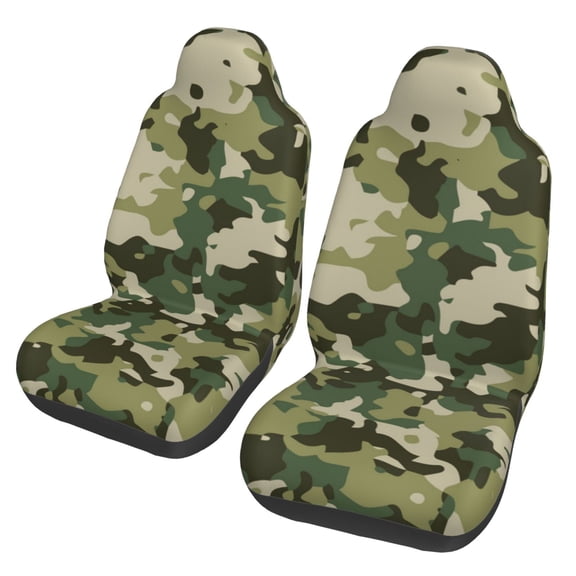 Military Camouflage Green Camo Car Seat Cover 2 Pcs Auto Front Bucket Seats Protector Cushion Universal Vehicle Truck SUV