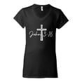 thumbnail image 2 of Wild Bobby John 3:16 Cross Inspirational/Christian Women Standard V-Neck Tee, Black, Small, 2 of 5