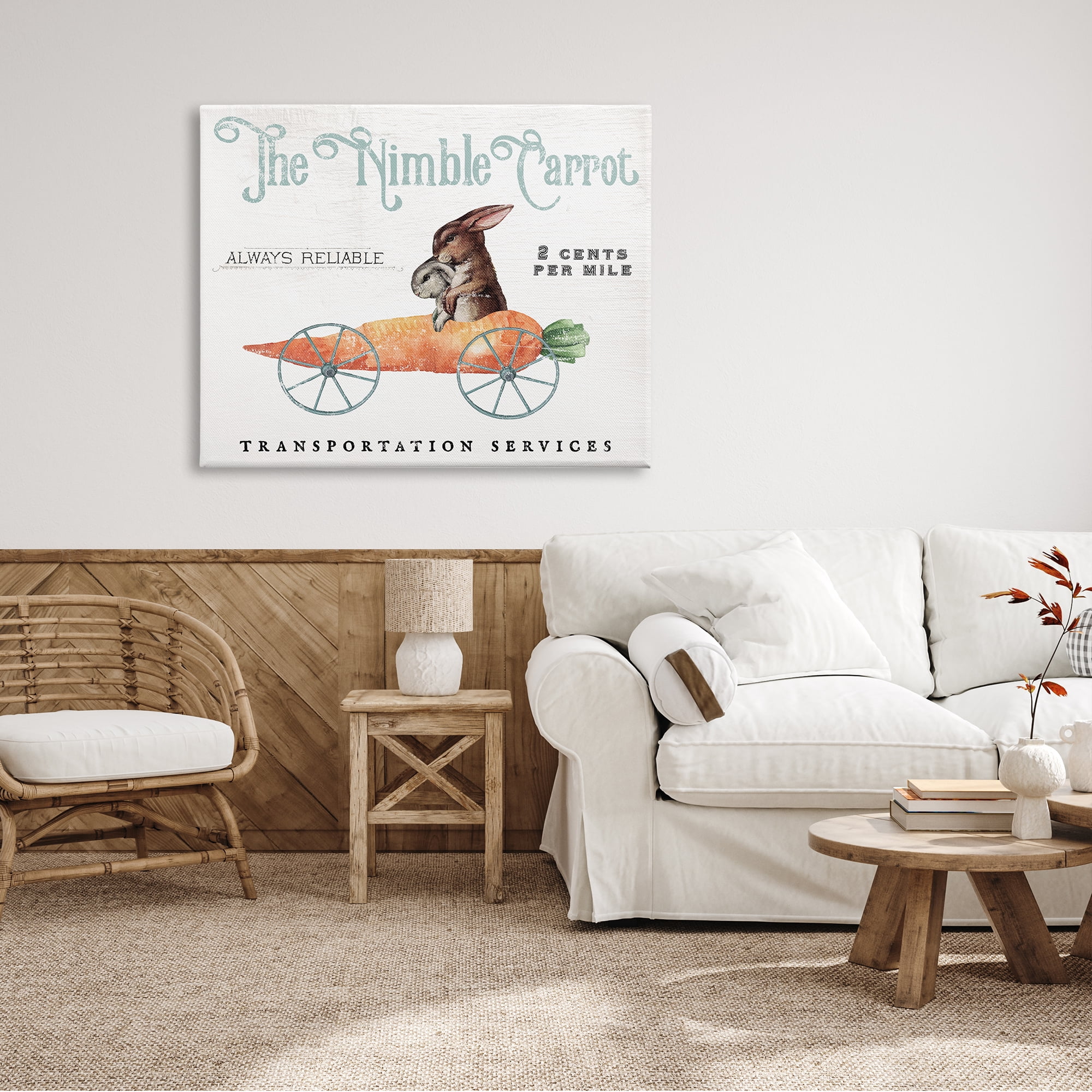 Vintage Easter Bunny The Nimble Carrot Transportation Advertisement, Easter Bunny Vintage Nimble Carrot Mobile Spring Rabbit Canvas Art, 48 x 36, By Daphne Polselli