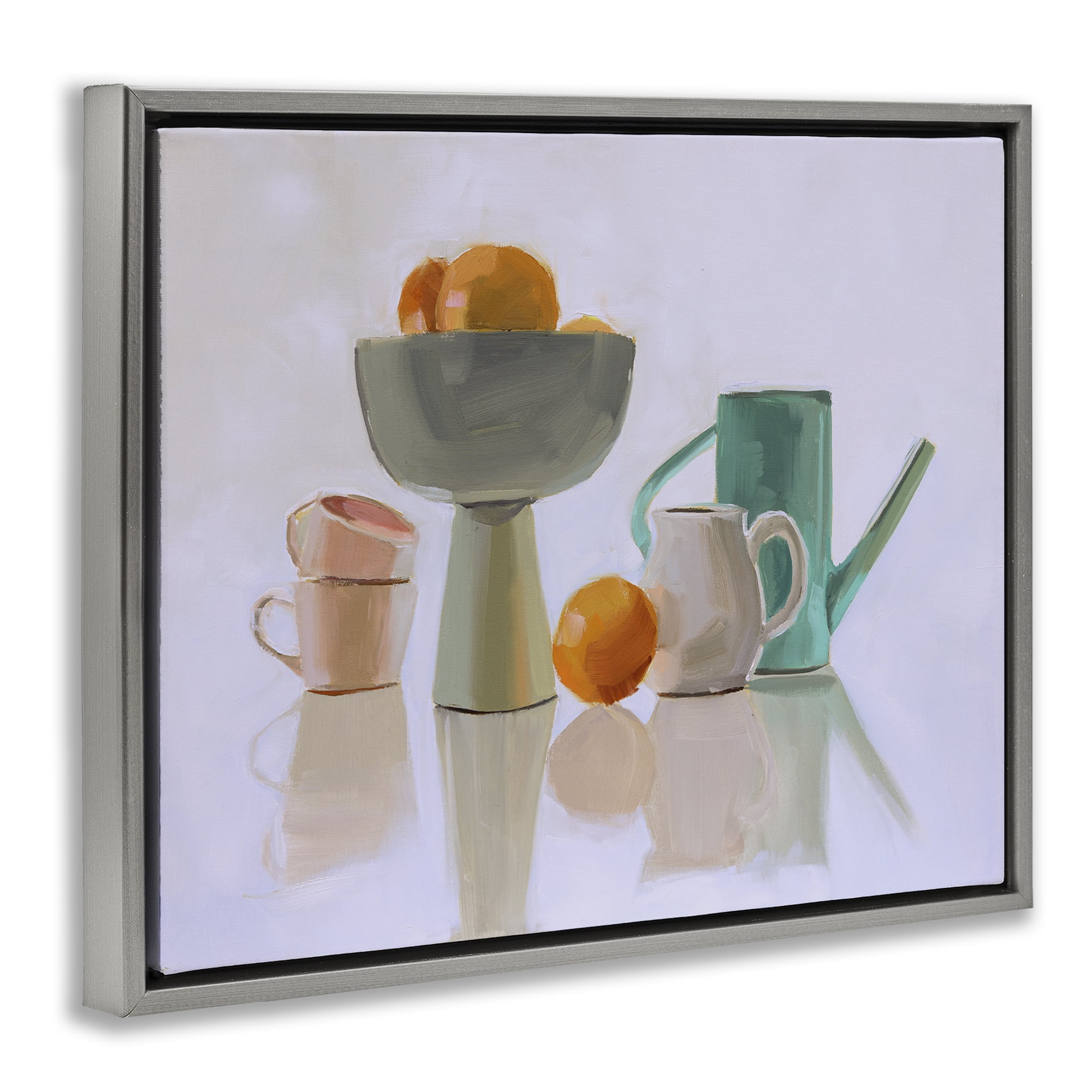 Stupell Industries Reflective Pottery Still Life Food & Beverage Painting Gray Floater Framed Canvas Art Print Wall Art, 21 x 17