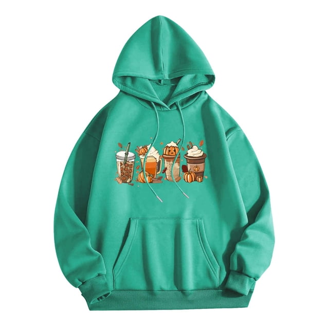 Rbaofujie Chandails d'Automne pour Femmes Chandail à Capuche à Cordon Mode à Manches Longues Imprimé Haut à Capuche Coa Vert Chandails à Capuche pour Femmes