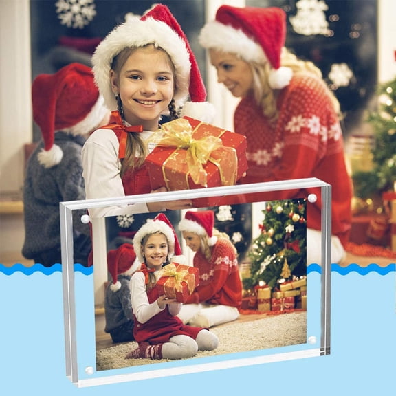 2 Pack 8x10 Frameless Acrylic Photo Frames, 24mm Thick Double-Sided Magnetic Block, Freestanding Desktop Display for Home or Office
