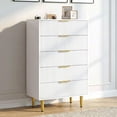 thumbnail image 1 of Commode à 5 Tiroirs Commode pour Chambre 29,5 Po Dessus Cannelé en Faux Marbre Commode avec Poignées Dorées Anti-Basculement Blanc, 1 of 8