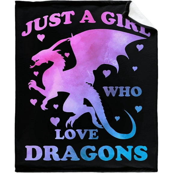 Just A Girl Who Loves Dragons Blankets for Couch Sofa Bed Fleece Throw Blanket Super Soft Lightweight Warm Gift for Kids Women Indoor Home Decor 50"X40" for Kid
