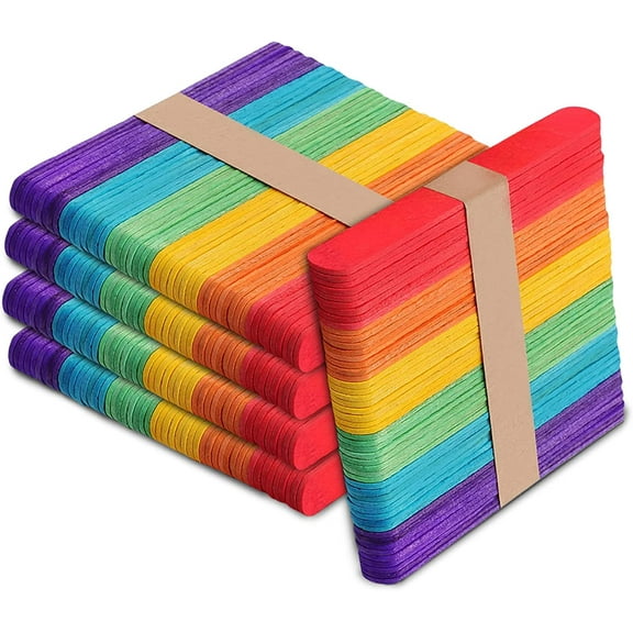 500 Pack 6 Inch Jumbo Craft Sticks in Bright Colors - Wooden Popsicle Sticks