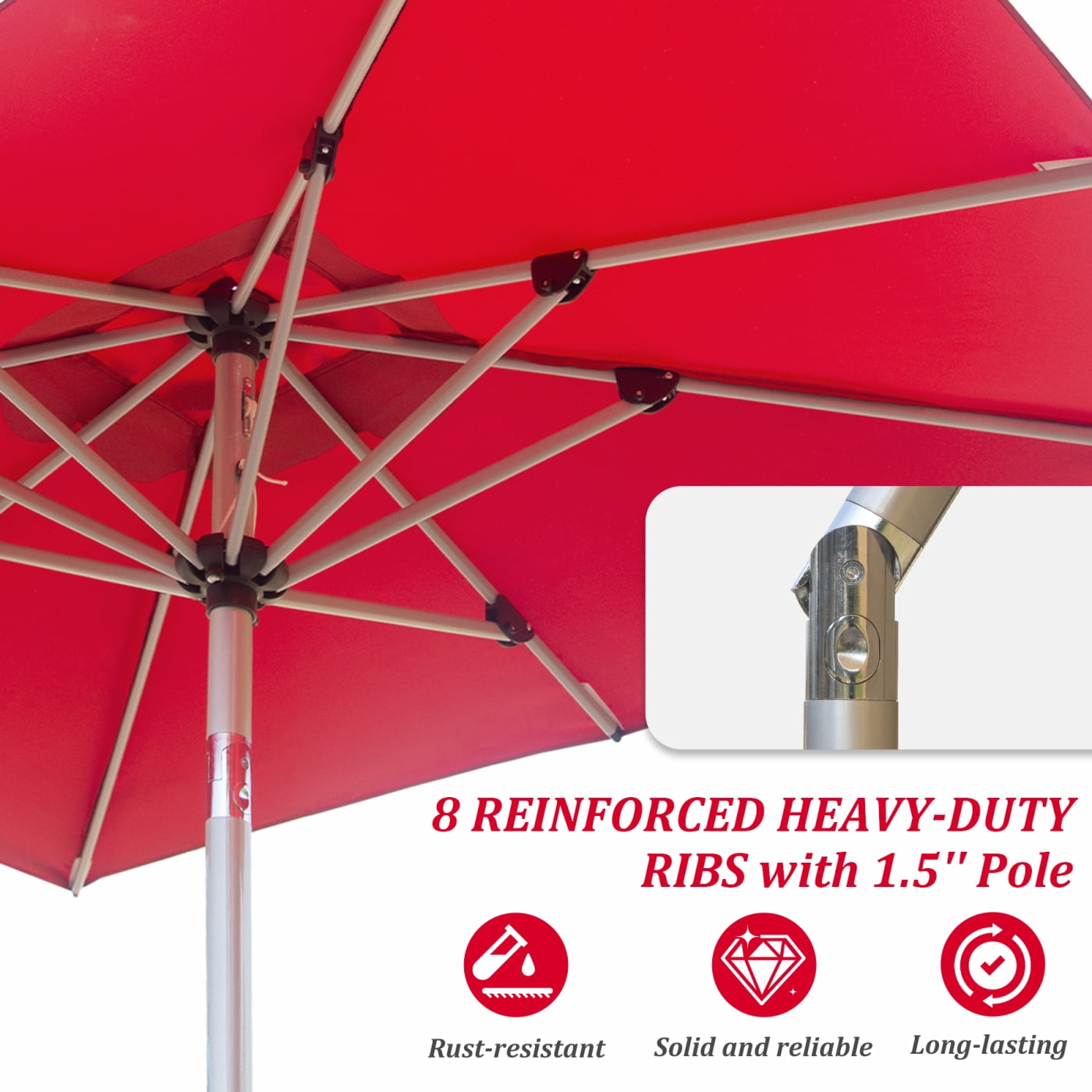 4'x6' Rectangle Patio Umbrella with Crank and Tilt - UV Resistant Outdoor Market Umbrella, Brick Red, Aluminum Frame 6 Reinforced Ribs for Pool Deck Garden, 250g Polyester Fade-Resistant Canopy