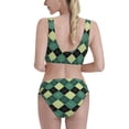thumbnail image 3 of Xecao Green Squares for Two-Piece Swimsuit for Women - a sporty, high-waisted bathing suit perfect for the beach, parties, or surfing adventures, 3 of 8