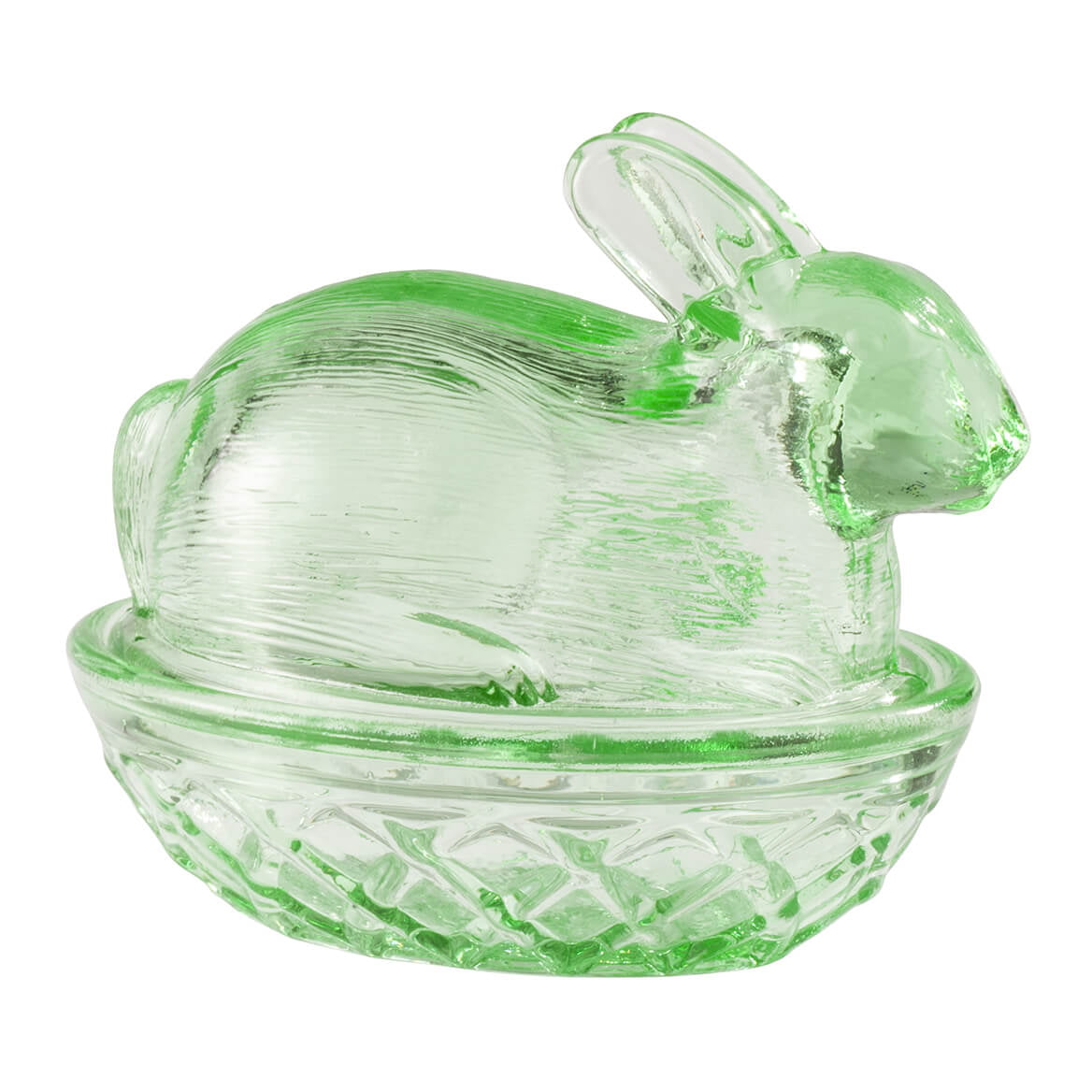 William Roberts Glass Bunny Candy Dish, Green, 2 Piece Set.