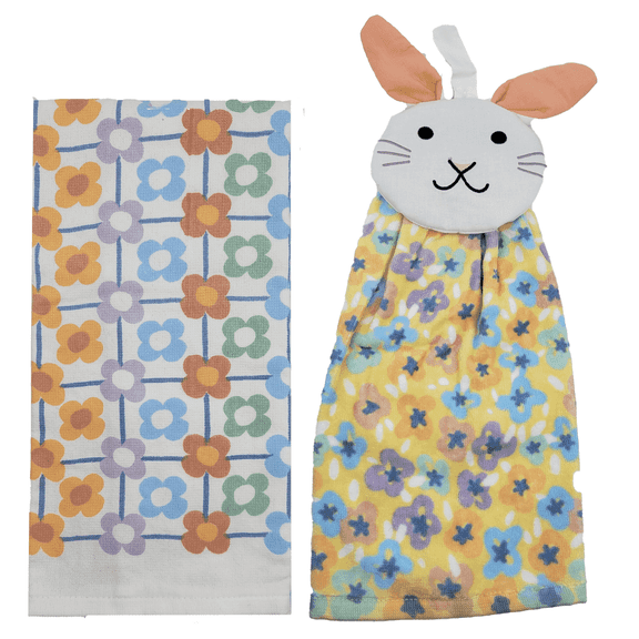 Celebrate Together Easter Bunny Face Pastel Floral Cotton Kitchen Towel Set - 2 Count