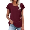 thumbnail image 3 of Qtocio Womens T Shirts,Solid Color Casual Button Ruched Crew Neck Short Sleeve Blouses Summer Tee Shirts Comfy Ladies Tunics Soft Breathable, 3 of 5