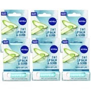 6 Pack - Nivea 2in1 Lip Balm & Scrub Super Soft Lips, Aloe Vera + Vitamin E, 0.17 oz (4.8 g)