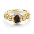 thumbnail image 2 of Gem Stone King 18K Yellow Gold Plated Silver Brown Smoky Quartz and White Moissanite Engagement Ring for Women | 0.93 Cttw | Oval 7X5MM | Gemstone Birthstone | Size 7, 2 of 3
