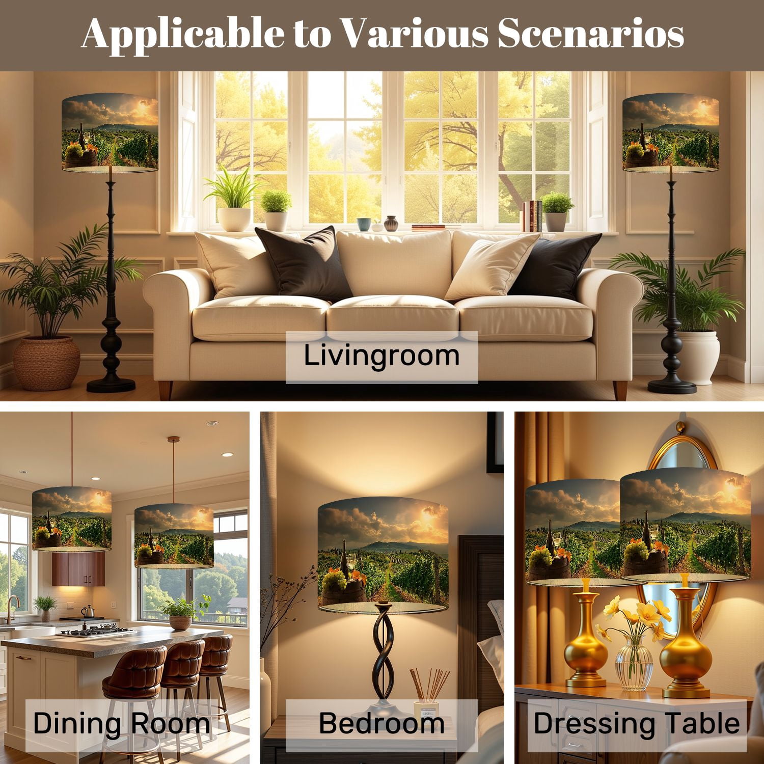 Lamp Shades Set of 2 vine landscape wine still life tuscany italy wine 13" x 13" x 10" Lampshade for Table Lamps Floor Lamps Lamp Shade Replacement Easy Assembly Required
